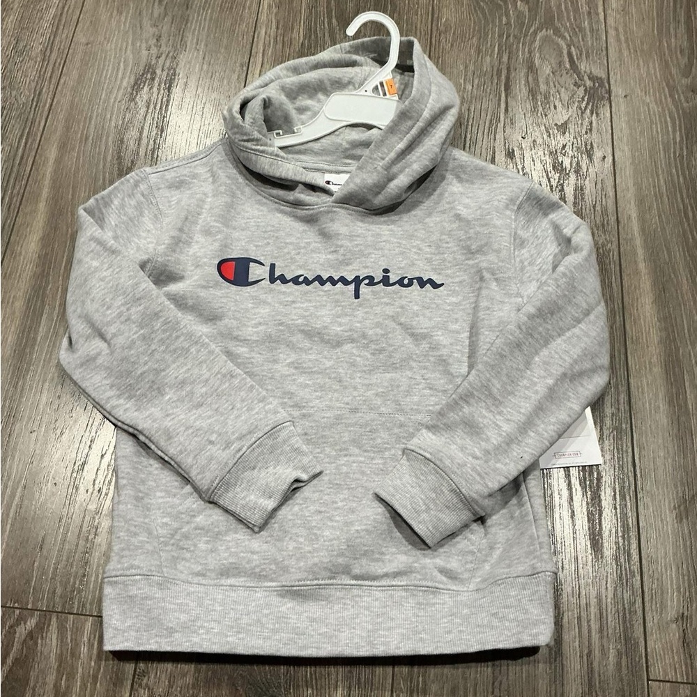 New Champion Gray Hoodie with Navy & Red Logo